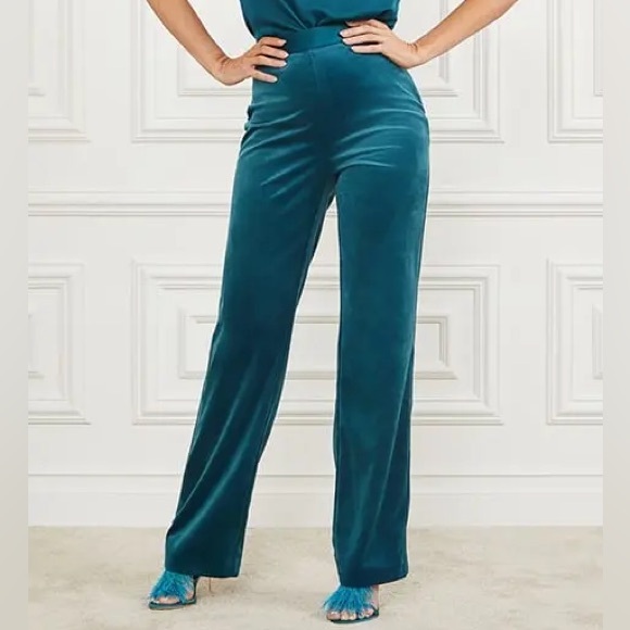 New Marciano by Guess Lilli Blue Opal Velvet Wide Leg Pants Trousers MSRP $200 - Picture 2 of 13